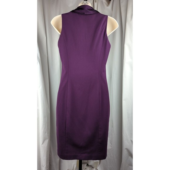 Elie Tahari Silk Wool Color block Purple Sheath Dress Cowl Neck Sleeveless XS 0 - Picture 4 of 6